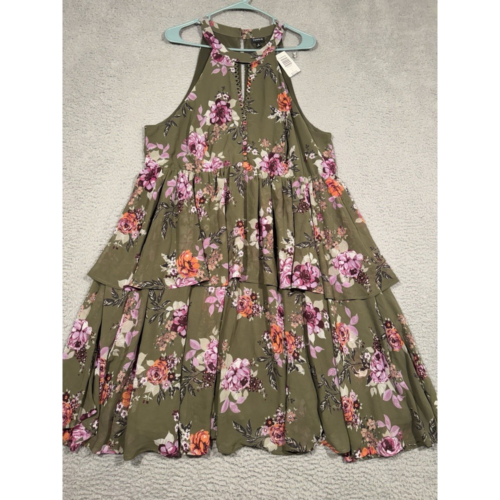 NWT Torrid Size 2 18/20 Green Floral Tiered Halter Chiffon Maxi Dress Plus Size